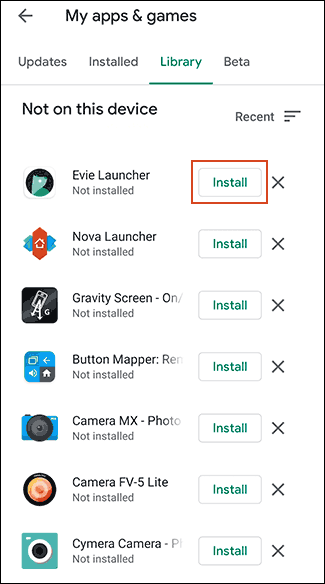 گزینه Install