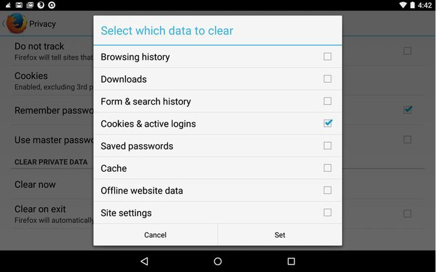 مدیریت کوکی‌ها در مرورگر فارفاکس نسخه اندروید