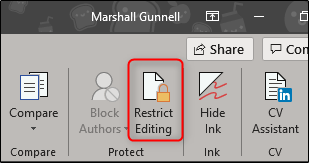 گزینه‌ی Restrict Editing‌